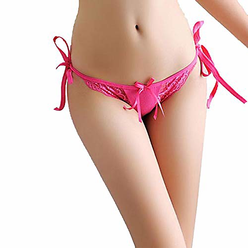 

women cotton panties bowknot ribbons lace thongs panties adjustable g-string underwear (cerise)