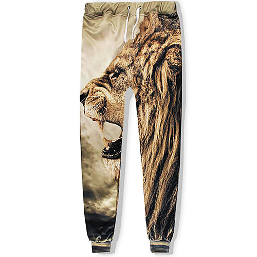 

Men's Casual Athleisure Daily Sports Jogger Pants Sweatpants Pants Lion Animal Full Length 3D Print Drawstring Pocket Brown