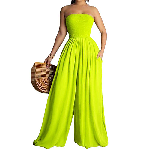 

Women's Plus Size Plain Tube top Wide leg jumpsuit Largr Size 3XL 4XL 5XL