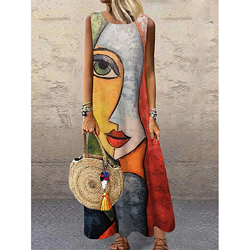 

Women's Shift Dress Maxi long Dress Rainbow Sleeveless Print Color Block Print Spring Summer Round Neck Casual 2021 S M L XL XXL 3XL