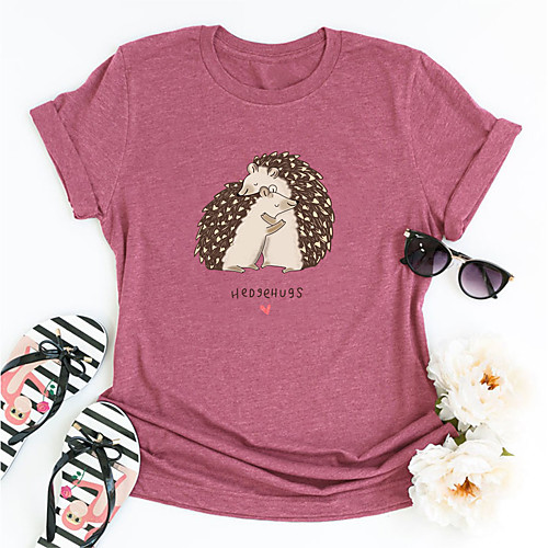 

Women's T shirt Graphic Animal Print Round Neck Tops Basic Basic Top Black Blue Blushing Pink
