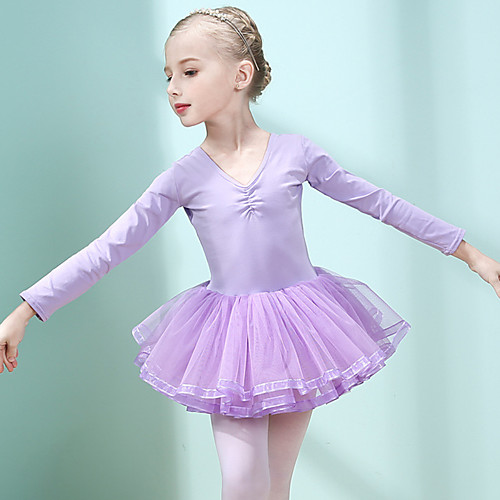 

Ballet Dress Pleats Solid Ruffle Girls' Training Performance Long Sleeve High Cotton Blend Mesh