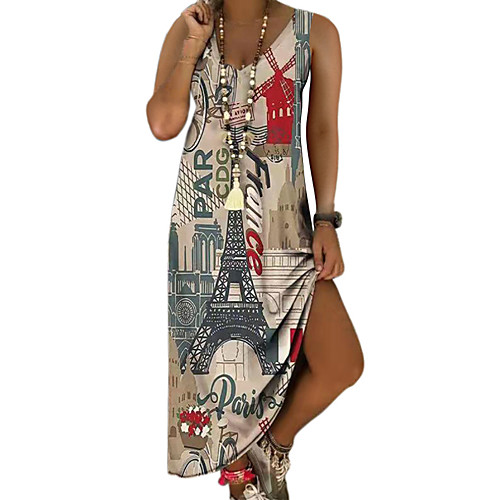 

2021wish aliexpress european and american v-neck amazon independent station printing sleeveless long jumpsuit casual beach skirt
