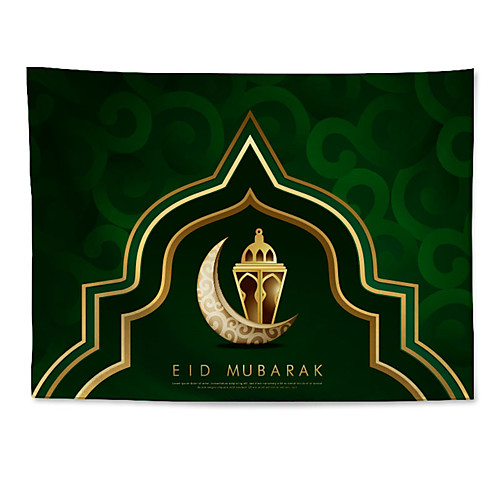 

Eid Mubarak Islamic Muslim Ramadan Wall Tapestry Art Decor Blanket Curtain Hanging Home Bedroom Living Room Decoration Polyester Green Background Moon