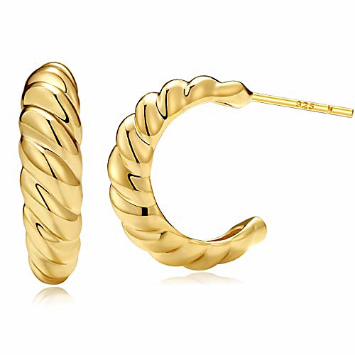 

croissant dome hoop earrings for women 18k gold croissant earrings twisted round hoop earrings charlotte hoop 925 sterling silver earrings (18k open, 16)