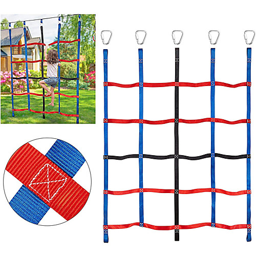 

Climbing Cargo Net for Kids Ninja Net Climbing Swingset Polyester Rope Ladder for Jungle Gyms Playground Ribbon Net Obstacle Course Training Climbing Net for Outdoor Treehouse