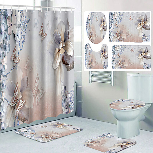 

Bathroom Waterproof Shower Curtain and Cushion Four-piece Set Modern Polyester New Design