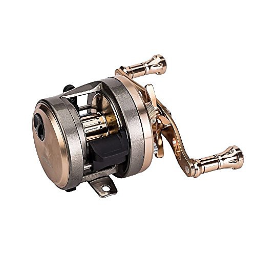 

fyshflyer jh champagne gold round reel-91 stainless steel ball bearings, 7.0:1/7.1:1/6.0:1 gear ratio; right or left handed baitcasting fishing reel