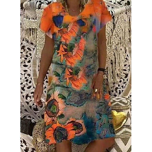 

2021wish independent station summer new sunflower print women's v-neck short-sleeved dress