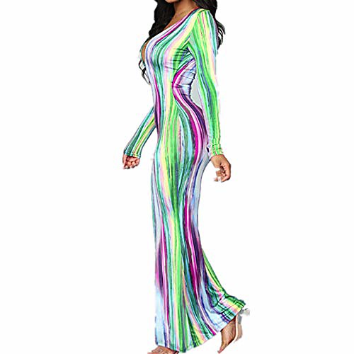 

zoiuytrg women's long maxi dress bohemian multicolor slim bodycon sexy v neck party dresses (green,large)