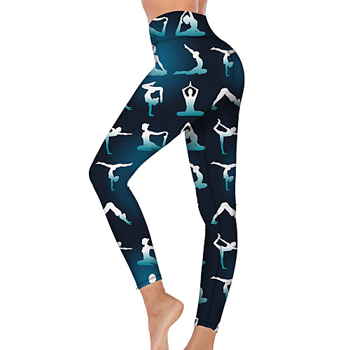 

21Grams Women's High Waist Yoga Pants Cropped Leggings Tummy Control Butt Lift Breathable Dark Blue Fitness Gym Workout Running Sports Activewear High Elasticity
