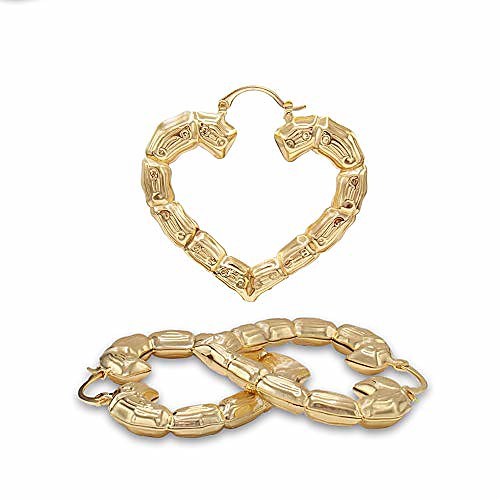 

beberlini bamboo heart hoop earrings 14k gold plated women teen girls fashion jewelry large hip hop hoops 55 mm