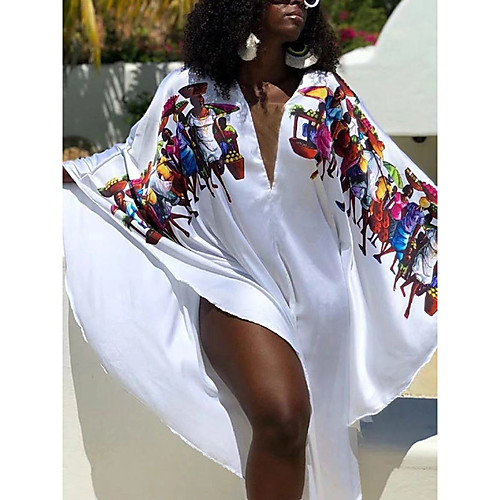 

2021 summer amazon africa europe and america cross-border face digital printing white dress loose sexy long dress