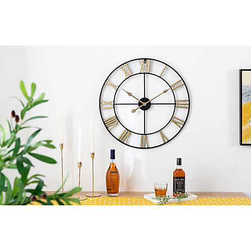 

32 inch pure metal large wall clock decorative display non-ticking battery operated decor clocks,black gold 80cm80cm