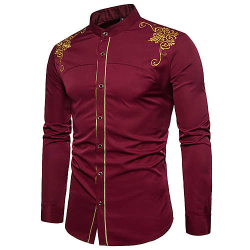 

Men's Shirt Other Prints Graphic Long Sleeve Daily Tops Business Basic White Black Wine