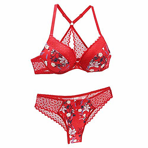 

women push up bra and panty sets floral lace cross back underwire bras lingerie set sexy matching bras set red size 40c