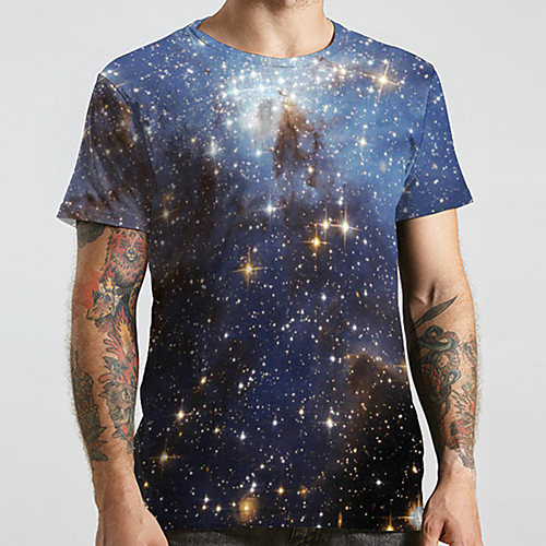 

Men's Unisex Tee T shirt 3D Print Galaxy Graphic Prints Plus Size Print Short Sleeve Casual Tops Basic Designer Big and Tall Blue