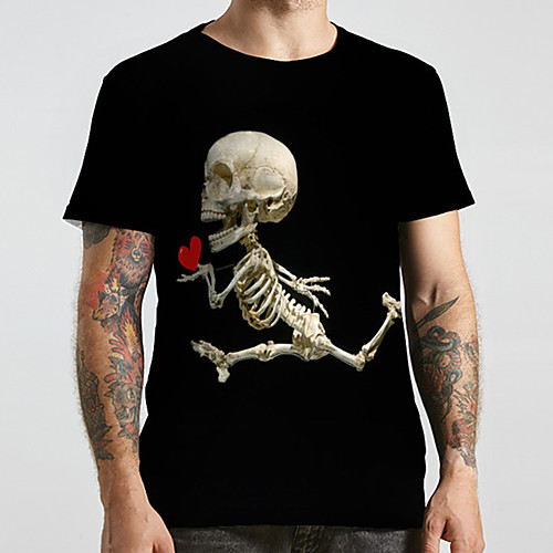 

Men's Unisex Tee T shirt 3D Print Heart Graphic Prints Skull Plus Size Print Short Sleeve Casual Tops Fashion Designer Big and Tall Black