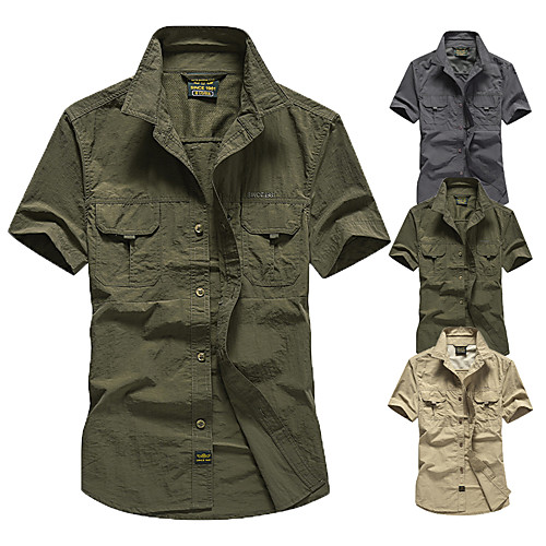 

Men's Hiking Shirt / Button Down Shirts Short Sleeve Shirt Top Outdoor Breathable Quick Dry Sweat wicking Multi Pockets Summer POLY Army Green Grey Khaki Traveling