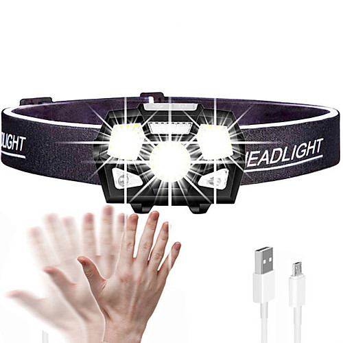 

led headlamp 5000lm usb rechargeable night fishing camping gesture sensing led headlight lamp perfect for runners, lightweight, waterproof, adjustable headband