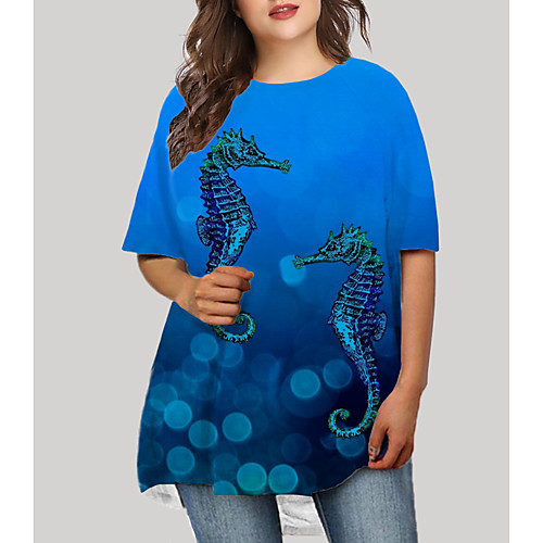 

Women's Plus Size Graphic Animal Print Basic Half Sleeve Fall Short Mini Dress T Shirt Dress Tee Dress Blue