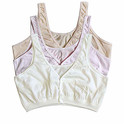 

3 set middle elderly women front closure wire free thin comfortable vest bra (l-2xl) (xl 36b 36c 36d 38a, pink/yellow/beige)