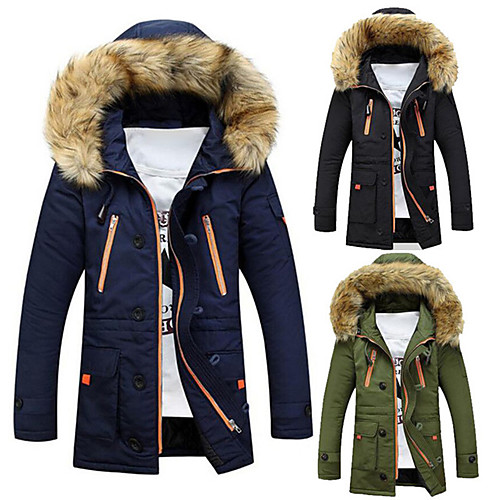 

parkas men winter jacket coats outerwear fur long cotton wadded hooded coat black xl