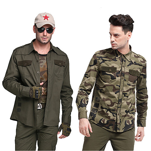 

Men's Hiking Shirt / Button Down Shirts Long Sleeve Sweatshirt Top Outdoor Lightweight UV Sun Protection Breathable Quick Dry Spring Summer Camouflage Army Green Fishing Climbing Camping / Hiking