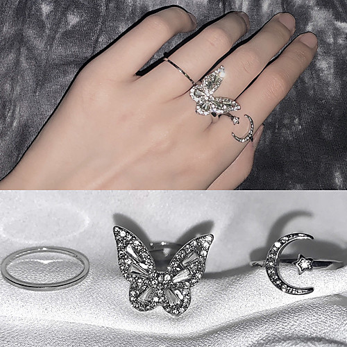 

fashion zircon butterfly moon open ring adjustable niche design cold wind finger ring female