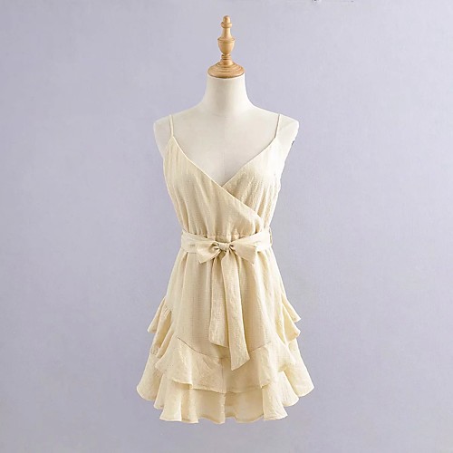 

A-Line Minimalist Sexy Holiday Cocktail Party Dress Spaghetti Strap Sleeveless Short / Mini Jersey with Bow(s) 2021