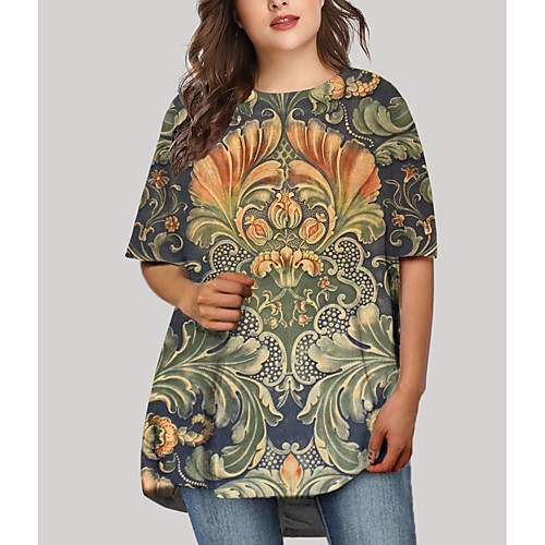 

Women's Plus Size Dresses T Shirt Dress Tee Dress Short Mini Dress Half Sleeve Floral Graphic Print Basic Fall Green XL XXL 3XL 4XL 5XL / Holiday
