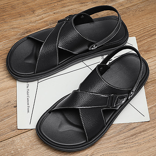 

Men's Sandals Casual Beach Daily Water Shoes Walking Shoes PU Breathable Non-slipping Wear Proof Black Brown Summer