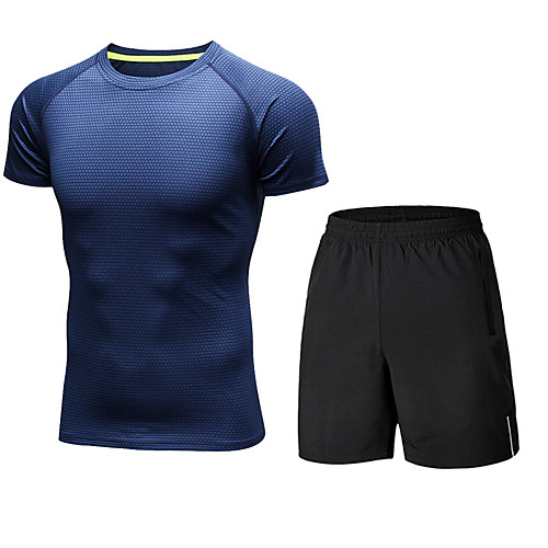 

Men's 2 Piece Activewear Set Athletic 2pcs Summer Short Sleeve Spandex Quick Dry Breathable Sweat Out Gym Workout Running Active Training Jogging Training Sportswear Solid Colored Normal Black