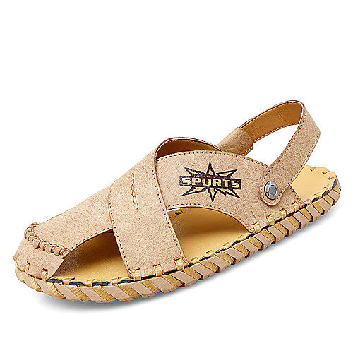 

Men's Sandals Crochet Leather Shoes Flat Sandals Sporty Casual Daily Outdoor Water Shoes Walking Shoes Nappa Leather Cowhide Breathable Handmade Non-slipping Booties / Ankle Boots Black Khaki Brown