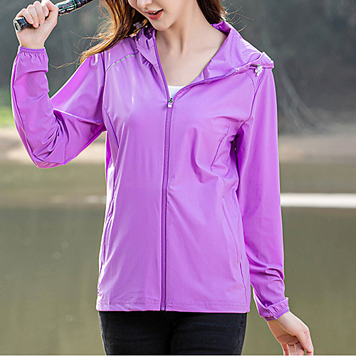 

Women's Hiking Windbreaker Outdoor Solid Color Windproof Breathable Quick Dry Ultraviolet Resistant Hoodie Nylon Full Length Visible Zipper Fishing Climbing Beach White Purple Light Purple Green Rose