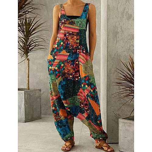 

Women's Active Streetwear Blue Orange Green Jumpsuit Abstract Tie Dye Print