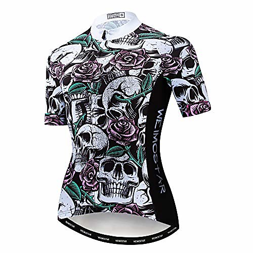 

cycling jersey women short sleeve road bike shirt top ladies cycle wear jacket mtb pro bicycle clothing white skull size xl