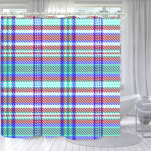 

Line Small Square Digital Printing Shower Curtain Shower Curtains Hooks Modern Polyester New Design