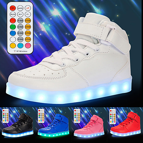 

Boys' Girls' Sneakers LED Shoes USB Charging Luminous Fiber Optic Shoes PU Remote Control Lace up Little Kids(4-7ys) Big Kids(7years ) Daily Walking Shoes LED White Black Red Fall Winter