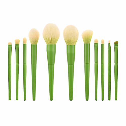 

11pcs makeup brush, premium synthetic cosmetic brushes wood handle minimalist makeup brushes for foundation powder concealers eyeshadows blending (green)