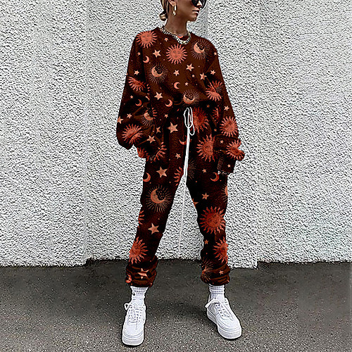 

Women's Streetwear Cinched Print Going out Casual / Daily Two Piece Set Sweatshirt Tracksuit Pant Loungewear Drawstring Print Tops