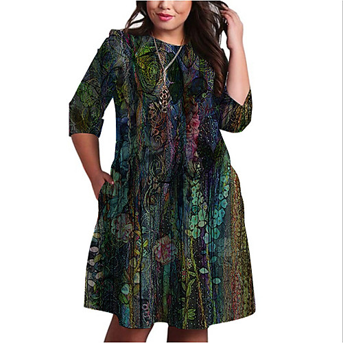 

Women's Plus Size Dresses Shift Dress Knee Length Dress 3/4 Length Sleeve Graphic Butterfly Print Basic Fall Blushing Pink XL XXL 3XL 4XL 5XL / Holiday