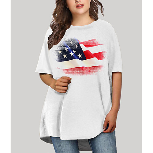 

Women's Plus Size Dresses T Shirt Dress Tee Dress Short Mini Dress Half Sleeve Graphic Flag Print Basic Fall White XL XXL 3XL 4XL 5XL / Holiday