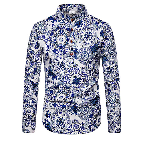 

Men's Shirt Other Prints Graphic Long Sleeve Daily Tops Basic Boho Blue Red Dusty Blue