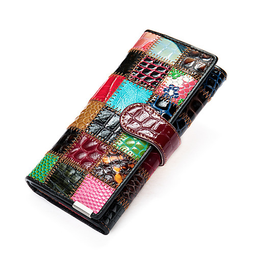 

women's hand wallet, women's mid-length color stitching temperament coin purse, zipper mobile phone bag, leather wallet, wallet