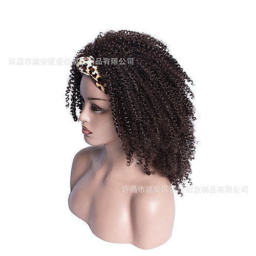 

leopard print headscarf wig explosive head small curly hair paste silk scarf wig cross-border supply manufacturers spot wholesale