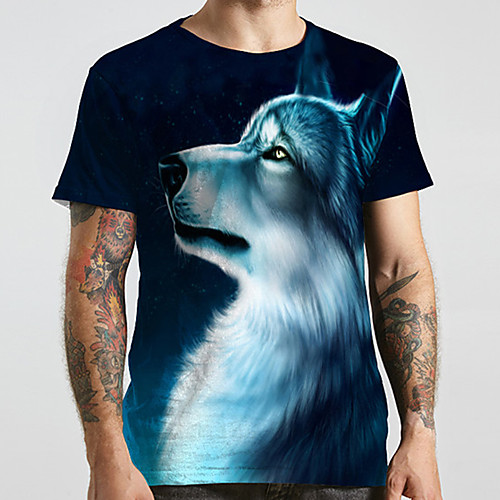 

Men's Unisex Tee T shirt 3D Print Graphic Prints Wolf Plus Size Print Short Sleeve Casual Tops Basic Designer Big and Tall Navy Blue