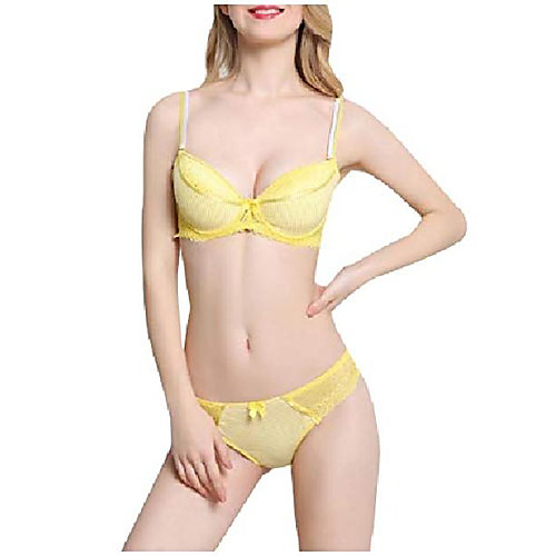 

unastar women's sexy bikini panties comfy chic lace 2 piece bras sets yellow 44c