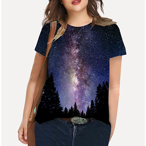 

Women's Plus Size Print Galaxy Graphic T shirt Large Size Crewneck Short Sleeve Basic Tops XL XXL 3XL Purple Big Size