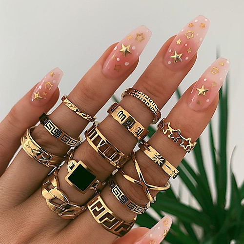 

simple geometric letter five-pointed star ring set 13-piece set